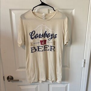 Cowboys Beer Graphic Tee - Cream with Navy & Red Print